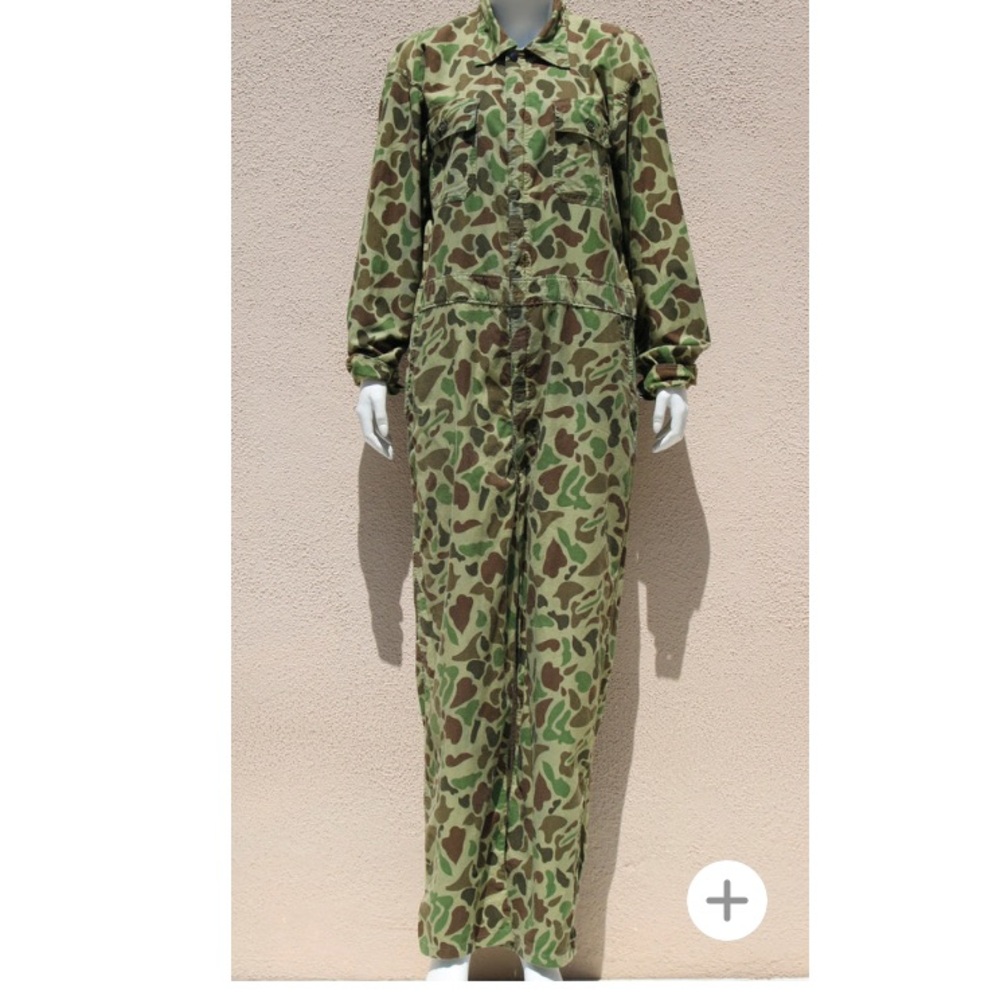 Vtg Caliber Camo Coverall Full Zip Hunting Suit Size large 100% Cotton